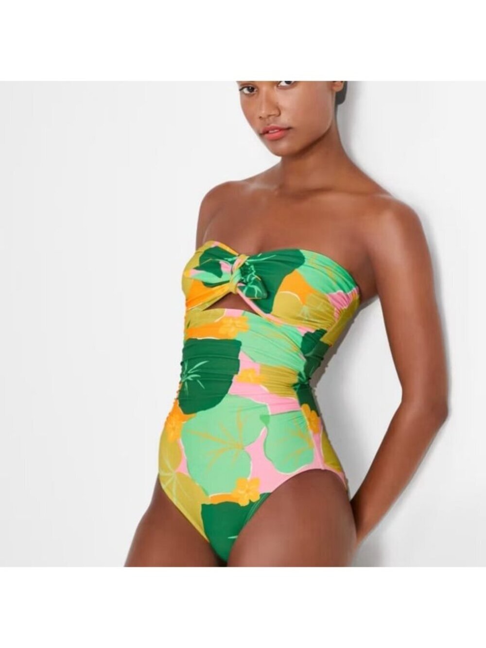 NWT Kate Spade New York Cucumber Floral Tie Bandeau One-Piece Swimsuit
